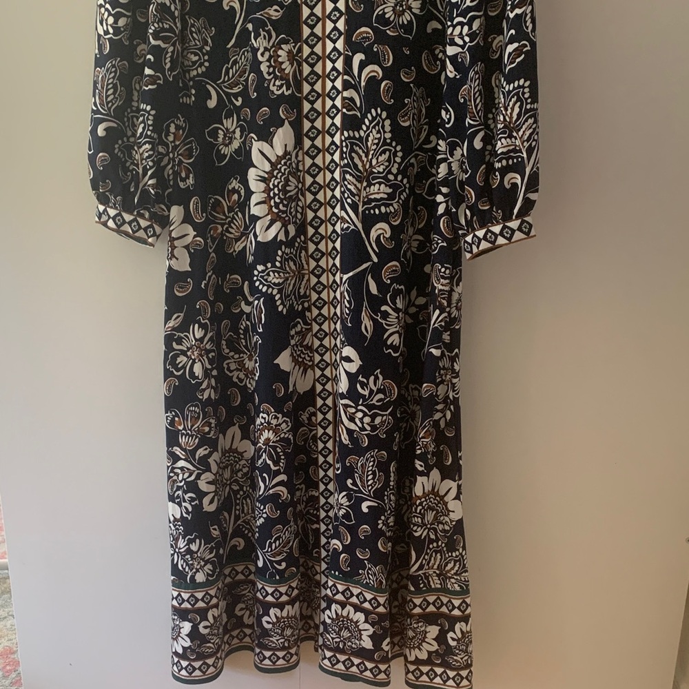 LOFT Border Floral V-Neck Midi Dress size 10